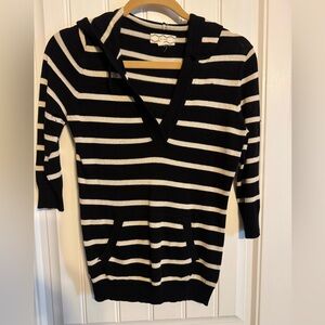 Pink Rose Black and White Striped V-Neck Sweater
